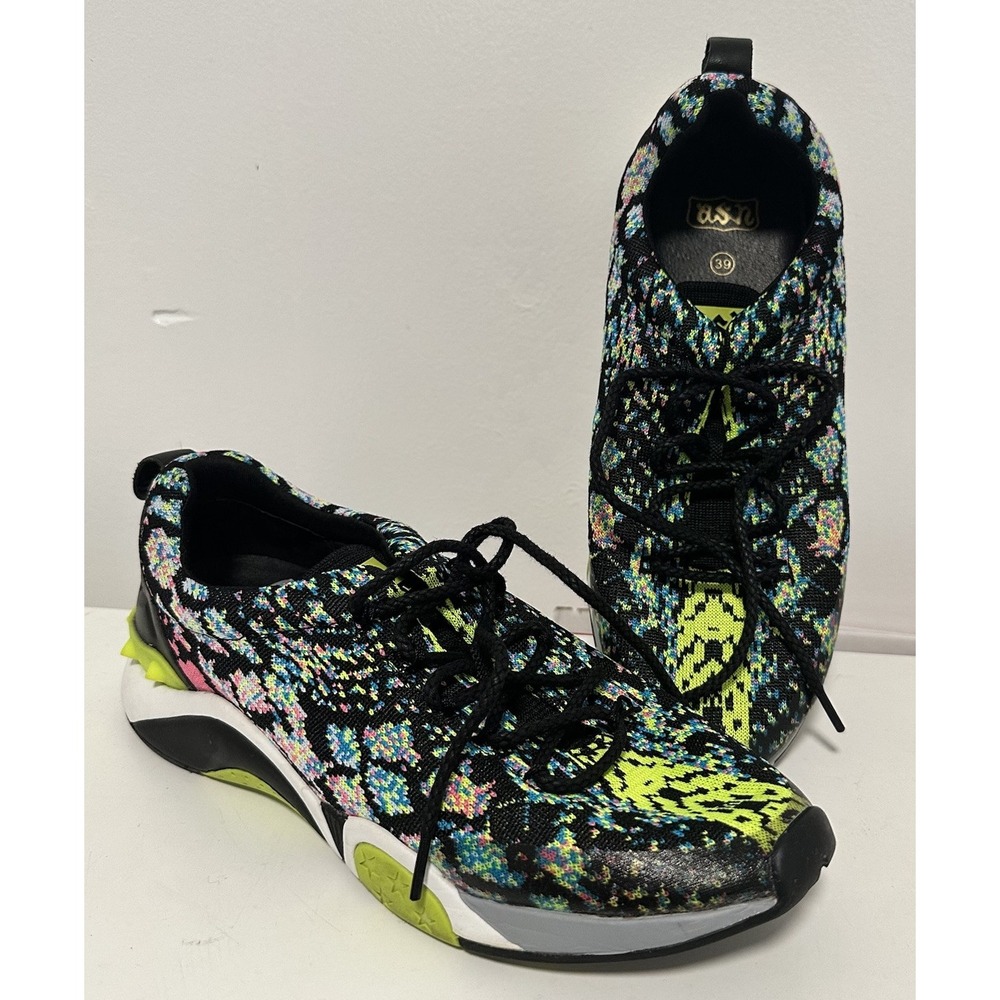 ASN Shoes Women's EU 39 US 8.5 Black Low Snake Floral‎ Neon Trainer Shoes